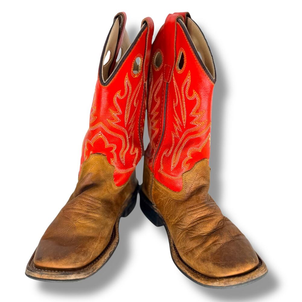 Old West Kids Cowboy Boots Size 13 Red Brown Western Southwestern Pull On